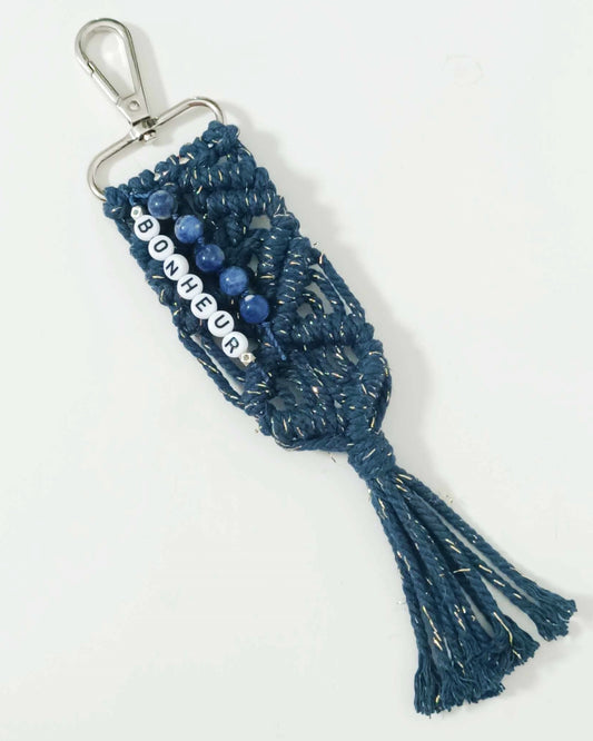 Porte-clés message personnalisable et perles de pierres naturelles